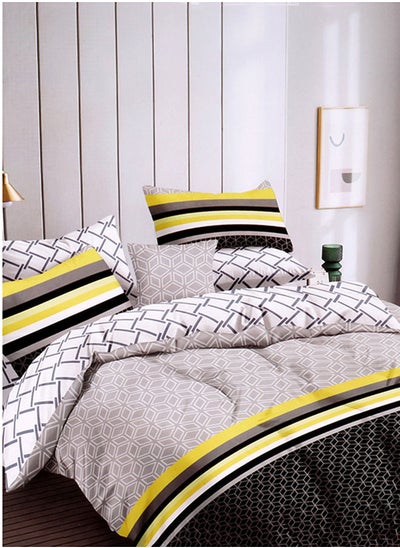 Buy Yellow Grey and black Cubes Duvet Cover Set for full beds in UAE