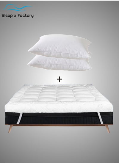 Buy Sleeping Pack Mattress Topper Size 180x200 cm with 10cm Height and 2 Luxurious Pillows in Saudi Arabia