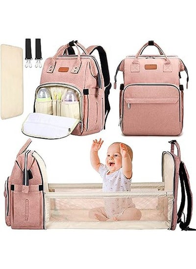 Buy 28L Large Capacity Multifunctional Foldable Baby Diaper Bag - Pink in Saudi Arabia