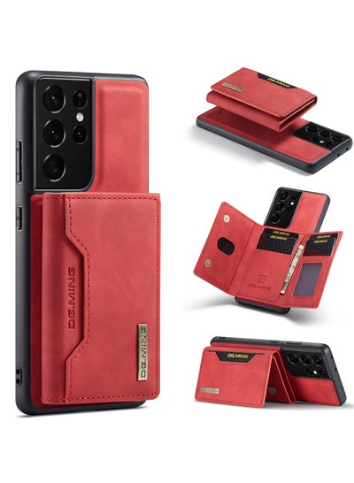 Buy Wallet Case for Samsung Galaxy S21 Ultra, DG.MING Premium Leather Phone Case Back Cover Magnetic Detachable with Trifold Wallet Card Holder Pocket (Red) in UAE
