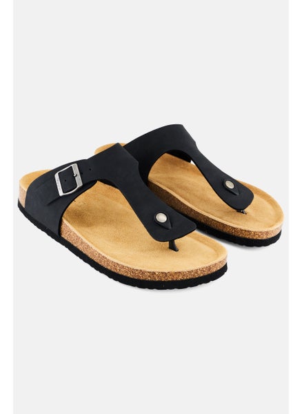 Buy Men Slip On Sandals, Black/Tan in Saudi Arabia