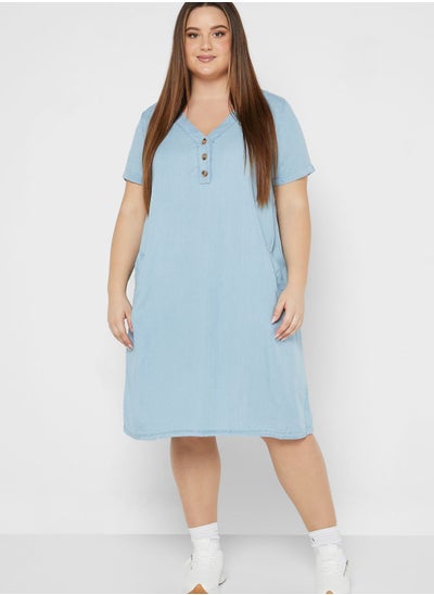 Buy Button Detail V-Neck Dress in UAE