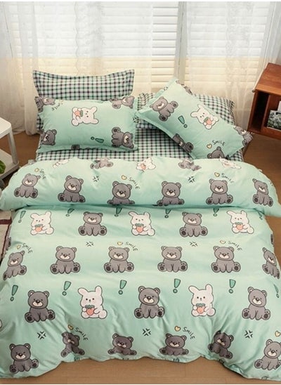 Buy Single Size Bedding Set 4 Pieces without filler, Gummy Bear Design Green Color in UAE