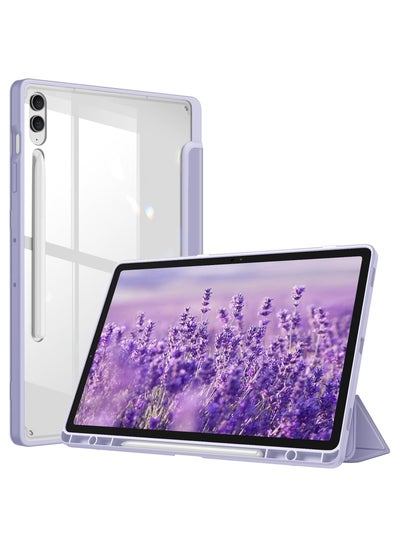 Buy Case for Samsung Galaxy Tab S9 Plus/S9 Fe Plus 12.4 Inch with S Pen Holder Clear Transparent PC Back, Shockproof Tri Fold Stand Tablet Cover Auto Wake/Sleep (Lavender) in Egypt