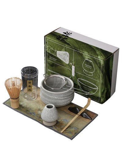 Buy Japanese Matcha Tea Set, 7-Piece Matcha Whisk Set with Bowl, Bamboo Whisk, Scoop, Whisk Holder, Stainless Steel Tea Sifter, and Tea Making Kit in UAE