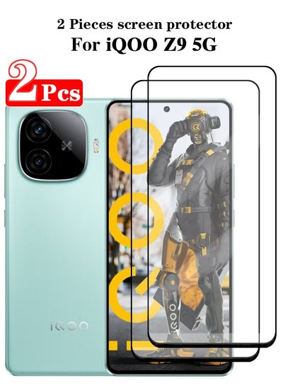 Buy 2 Pieces Full Cover Glass Screen Protector For iQOO Z9 5G Black/Clear and Screen Protector Accessorie in Saudi Arabia