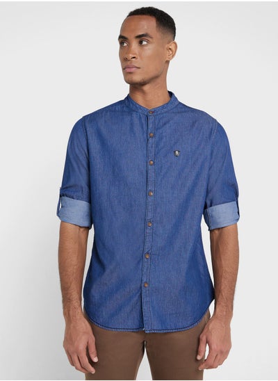 Buy Thomas Scott Men Blue Smart Slim Fit Opaque Casual Shirt in Saudi Arabia