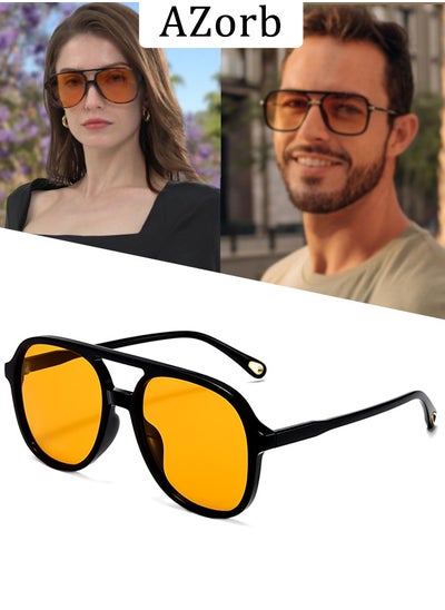 Buy Retro Aviator Sunglasses Men Women Fashion Polarized Men's Sunglasses Square Sun Glasses for Eye UV Protection Shades Yellow in Saudi Arabia