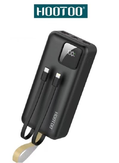 Buy Hootoo 30000mAh Power Bank with 3 Outputs (2 x USB-A, 1 x USB-C) and input (micro-USB), Two built-in cables, Battery digital Display, 22.5W Fast Charging, LED Flashlight and Carrying Strap. Black in Saudi Arabia