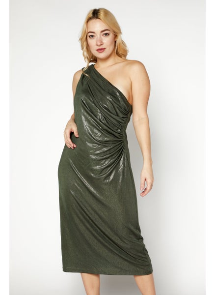 Buy Women Metallic Midi Casual Dress, Olive/Metallic in Saudi Arabia