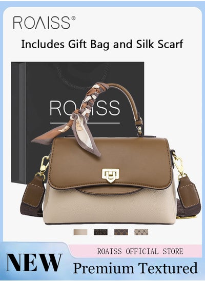 Buy Premium Textured Satchel Handbag for Women Exquisite Elegant Ladies Shoulder Crossbody Bags with Silk Scarf and Gift Bag Gifts for Mom Wife Bridal Suitable For Leisure Birthday Gift or Ramadan in Saudi Arabia