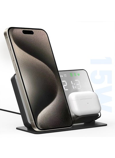 اشتري 4 in 1 Fast Charging Station with Digital Alarm Clock quick charging stand changer for Apple Devices في الامارات