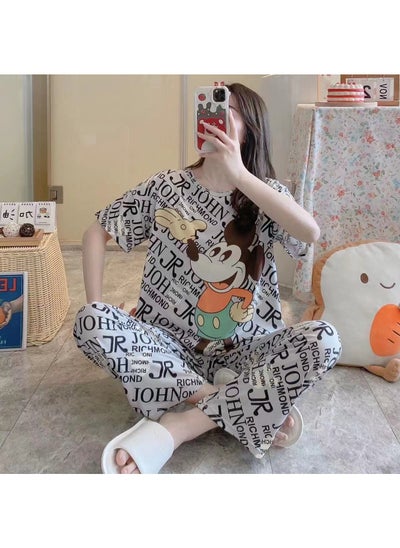 اشتري Satin Pajamas Cute Pijama Nightie Sleepwear Fall Home Clothes Tops and Pants Women's Silk Pajamas Mickey Mouse Pajama Set Women في الامارات