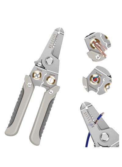 اشتري Special Wire Stripper for Electrician, 6 in 1 Multifunction Wire Pliers Tool for Electric Cable Stripping Cutting Cable Stripper and Crimping (Grey) في السعودية