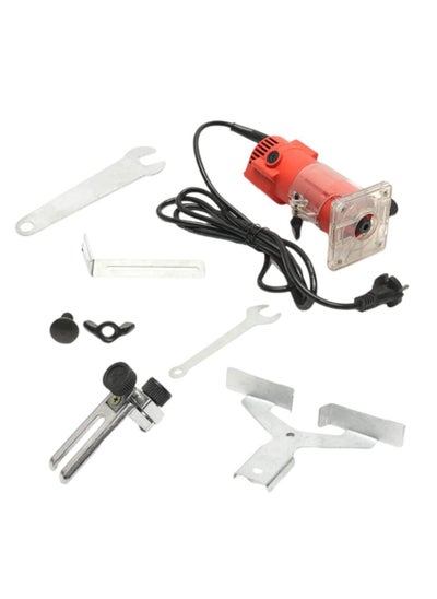 Buy Compact Electric Corded Trimmer for Woodworking Slotting Notching 220V 800W with Transparent Base Edge Guide Aluminum Red Color with EU Plug in Saudi Arabia