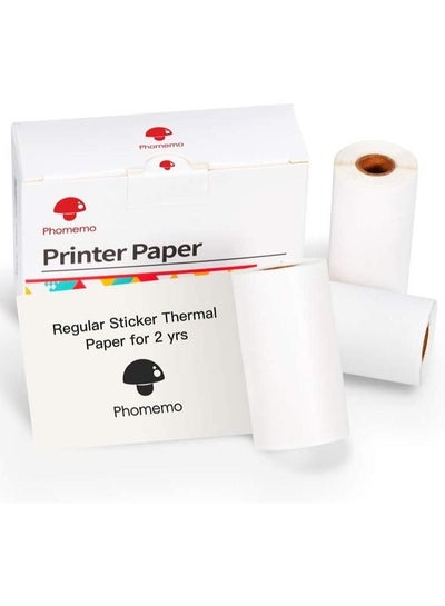 اشتري Phomemo White Self-Adhesive Thermal Paper, Glossy Printable Sticker Paper for Phomemo M02/M02 Pro/M02S/M03 Bluetooth Pocket Mobile Printer, Black on White, 50mm x 3.5m, Diameter 30mm, 3-Rolls في السعودية