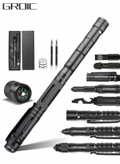 Buy 13 IN 1 Tactical Pen Multitool Pen Gear EDC Survival Pen LED Flashlight Multitool Pen Cool Gadgets with Compass, window hammer, flint, screwdriver, whistle, etc in Saudi Arabia