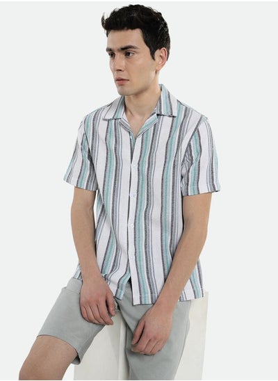 Buy Cuban Collar Regular Fit Striped Casual Shirt in Saudi Arabia