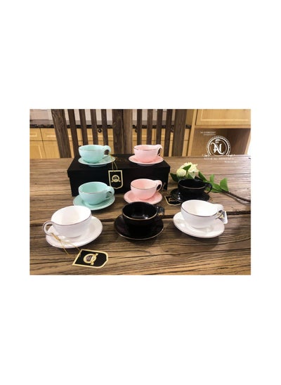 Buy Coffee set, 3 colors, 12 pieces, black marble porcelain CS3855-BLACK in Egypt