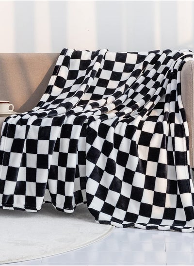 Buy Flannel Fleece Throw Blanket, 59 x 51 in, Black and White Checkerboard, Lightweight, Soft Cozy Microfiber, Ideal for Sofa, Couch, Bed, Chair in UAE