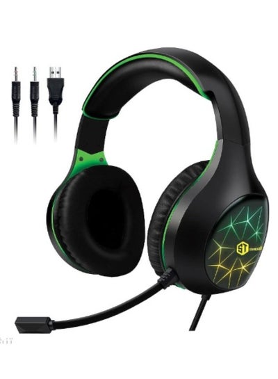 Buy Standard GM-3502 Gaming Stereo Headset 7 Colors Led 3.5mm with Mic For PC / Mobile / PS4 / Xbox One / Switch - Green/Black in Saudi Arabia