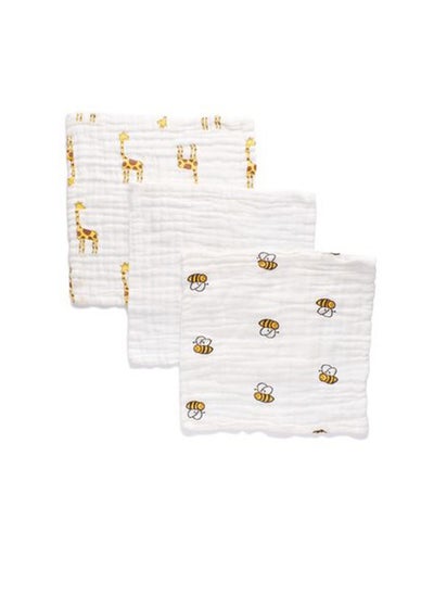 Buy Muslin Face & Burp Cloth 100% Organic Cotton Set of 3 Yellow Creatures in UAE