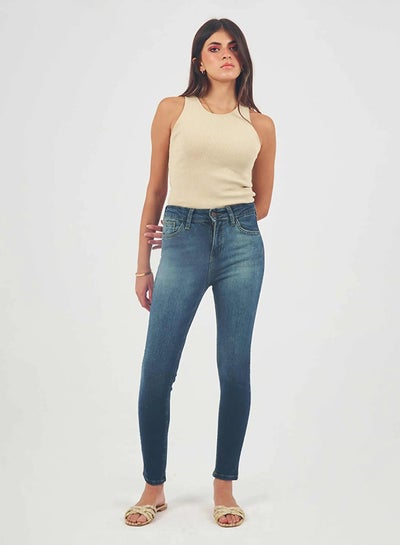 Buy High-Waist Dirty Wash Blue Skinny Jeans. in Egypt