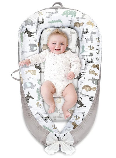 اشتري Baby Lounger Baby Nest Co-Sleeping, Portable Baby Bed with Pillow, Adjustable Bassinet Snuggle Bed for 0-12 Months Baby（Grey Animals） في السعودية