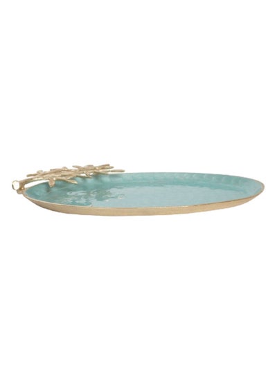 اشتري Sepia Tree Oval Platter, Turquoise & Gold – 40x4 cm في الامارات