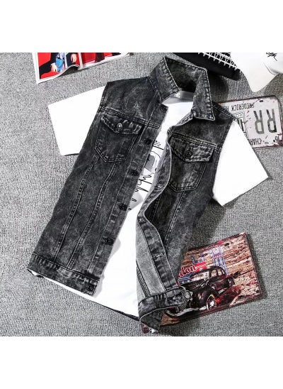 Buy Mens Vintage Denim Vest Casual Layered Autumn Double pocket black and gray in UAE