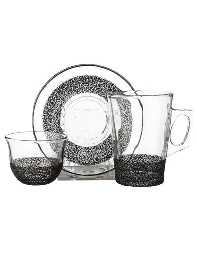 Buy 18 Piece Glass Tea and Coffee Set Iced Black in Saudi Arabia