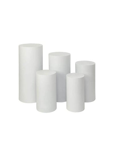 Buy Metal Display Pedestal Stand Cylinder Pedestal Stands for Parties Wedding Birthday Decoration White Set (5 PCS) in UAE