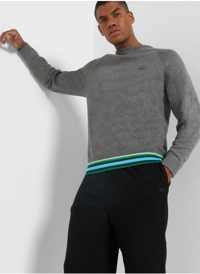 Buy Crew Neck Striped Hem Sweater in UAE