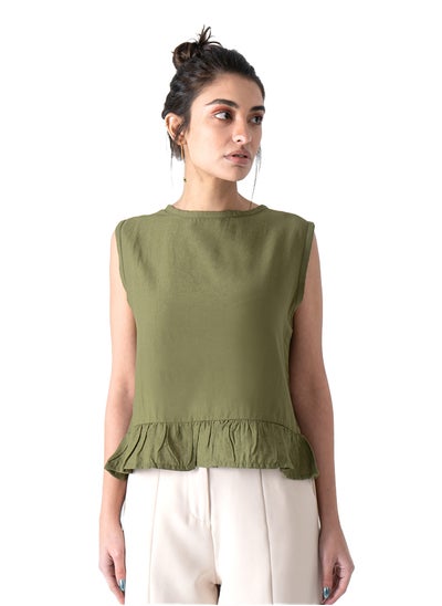 Buy Olive Sleeveless Peplum Blouse in Egypt