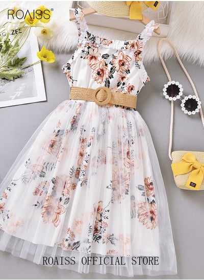 Buy Girl Suspender Mesh Dress Sleeveless Floral Printing Skirt for Little Girl Casual Summer Princess Dresses A line Skirt in Saudi Arabia