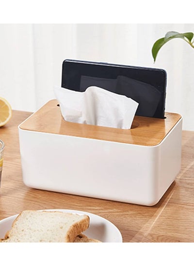 Buy Plastic tissue box organizer with wooden lid in Egypt