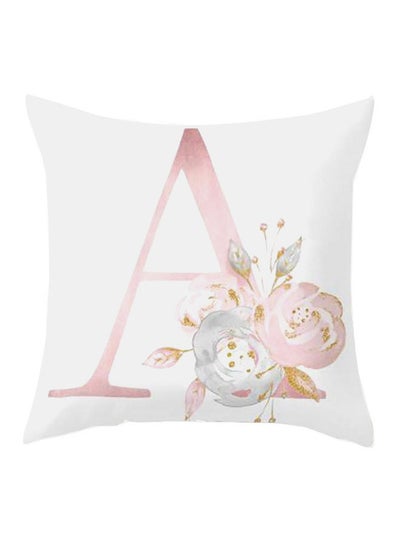 Buy Floral English Alphabet Printed Pillow Case Pink/White in UAE