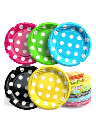 اشتري 100PCS Disposable Paper Plates(7 inch), Colored Party Plates Wedding Tableware Bulk Plate Packs Dessert Plate Set Appetizer Dishware Festive Disposable Plates for Dessert Cake Appetizer Salad في السعودية