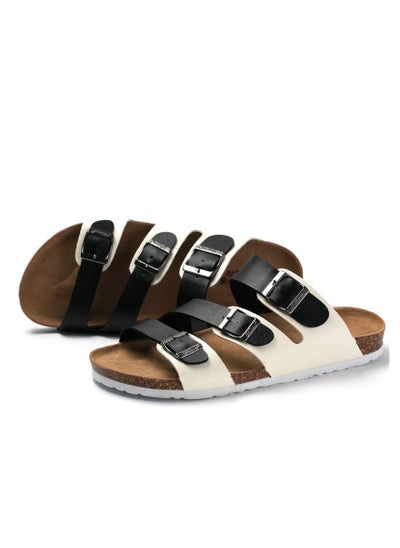 اشتري Casual Buckle Sandals Men's Beach Shoes Women's Cork Slippers White/Black في السعودية