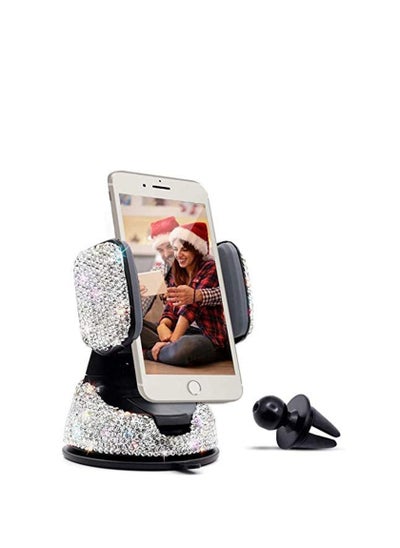 Buy Car Phone Holder, Auto Phone Mount Bling Rhinestone Crystal Car Accessories Can be Used for Windshield Dashboard and Air Outlet 360 Adjustable for iPhone Android (Black) in UAE