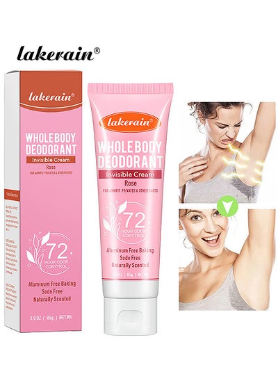 Buy Whole Body Deodorant Invisible Cream, Tube Armpit Deodorant Cream For 72 Hour Odor Control Rose Deodorant Antiperspirant Clear Gel Baking Soda Free Natural Skin Care Cream 85G in UAE