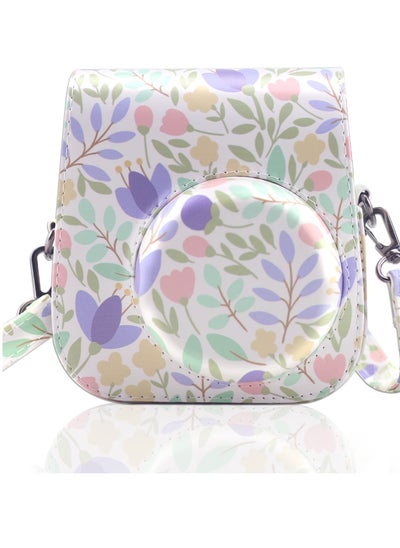 Buy Camera Bag Compatible with Fujifilm Instax Mini 11 Instant Camera Protective Bag Vintage Floral Pu Leather Camera Organizer with Shoulder Strap Purple Floral Camera Bag in UAE