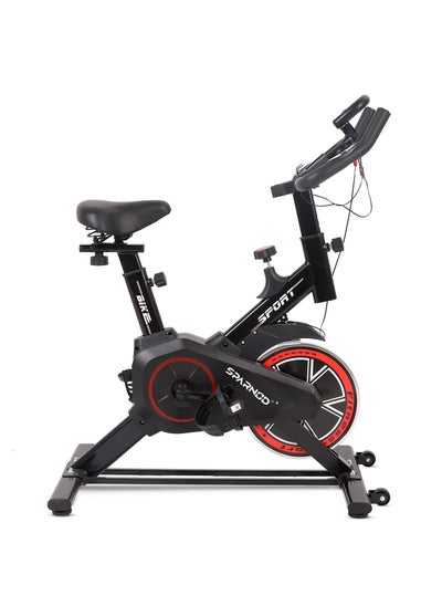 Buy SPARNOD FITNESS SSB-08 Spin Bike Exercise Cycle for Home Gym with 8kg Flywheel, LED Display, Pulse Sensor, Adjustable Resistance, Silent Belt Drive, 4-way Adjustable Cushioned Seat and 2-way Handlebar in UAE