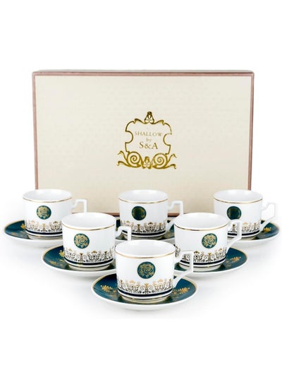 Buy Shallow Porcelain Ceramic 6-Piece 93Cc Coffee Cup Set In White And Blue in UAE