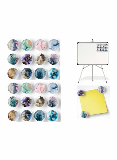 اشتري 24 Pcs Glass Strong Magnetic Refrigerator Sticker Marble Crystal Fridge Magnets Decoration for Crafts Fridge Magnets for Kitchen Office Whiteboard Cabinet and Dishwasher في السعودية