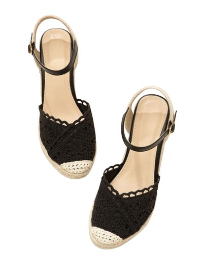 اشتري Lace Closed Toe  Espadrille Wedges Sandals Black في السعودية