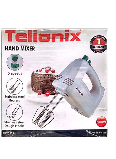 Buy Telionix Hand Mixer 4 Beaters 5 Speeds 200 Watts THM3999 in Saudi Arabia