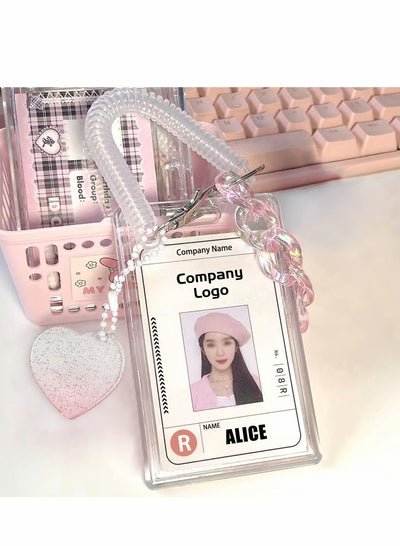 اشتري Acrylic Photocard Holders Keychain ID Badge Holder with Spiral Wrist Coil Transparent Card Waterproof Photo Protector for School Office Access Women Girls (Pink, 2Pcs) في السعودية