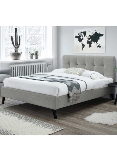 Buy White Wood and Linen King Bed 200x160x140 cm - Grey in Saudi Arabia