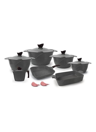 Buy 16Pieces Flower Granite Cookware Set Pot 18 - 20 - 24 - 28 - Grill 28 - Labneh 16 - Casserole 31 - 4 pot holder -Grey in Egypt